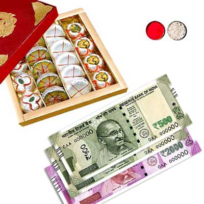 "Cash - Rs. 3,001 with 1kg Kaju Assorted sweets - Click here to View more details about this Product